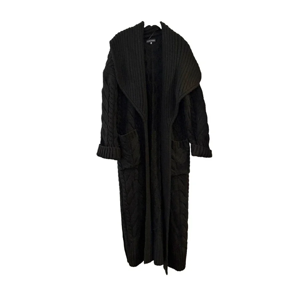 JLux Label The Tone Cardigan Oversized Duster Maxi Chunky Cable Knit Black S/M